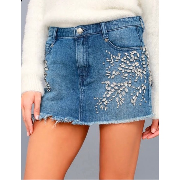 Last One! NEW Free People Embellished Denim Skirt - Picture 3 of 5